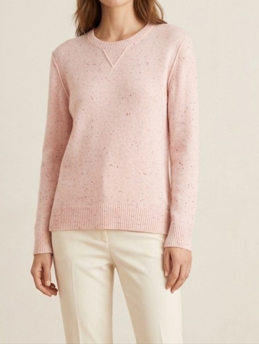 525 America Crewneck Sweater Pink Spekle 100% Cashemere Seameded Sz M